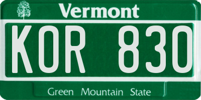 VT license plate KOR830