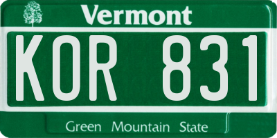 VT license plate KOR831