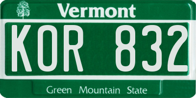 VT license plate KOR832