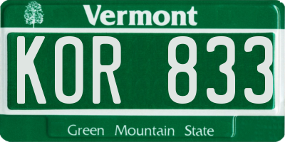 VT license plate KOR833