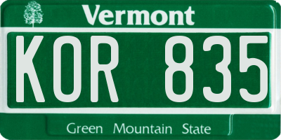 VT license plate KOR835