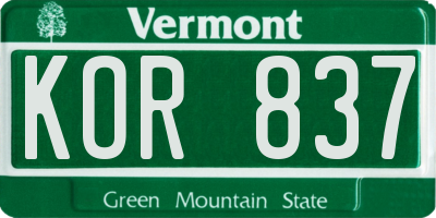 VT license plate KOR837