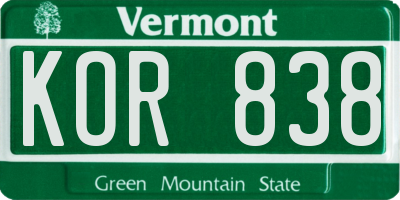 VT license plate KOR838