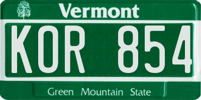 VT license plate KOR854