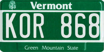 VT license plate KOR868