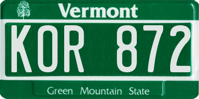 VT license plate KOR872
