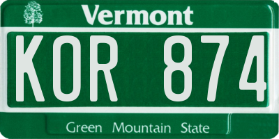 VT license plate KOR874