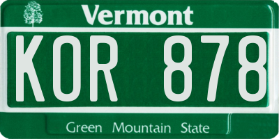 VT license plate KOR878