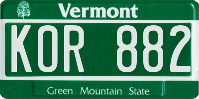 VT license plate KOR882