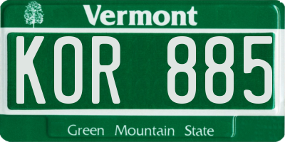 VT license plate KOR885