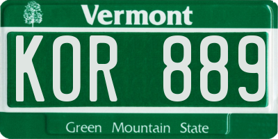 VT license plate KOR889