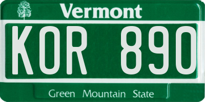 VT license plate KOR890