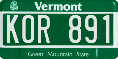 VT license plate KOR891