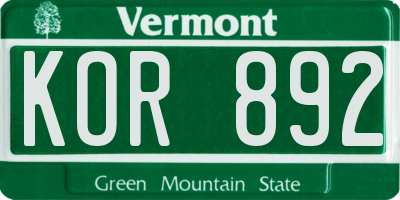 VT license plate KOR892