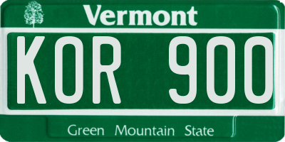 VT license plate KOR900