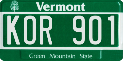 VT license plate KOR901