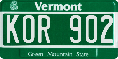 VT license plate KOR902