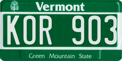 VT license plate KOR903
