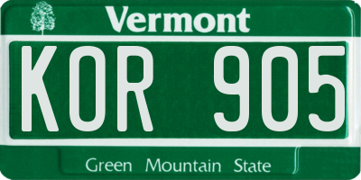 VT license plate KOR905