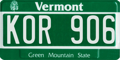 VT license plate KOR906