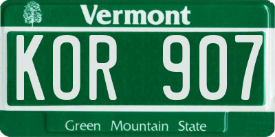 VT license plate KOR907