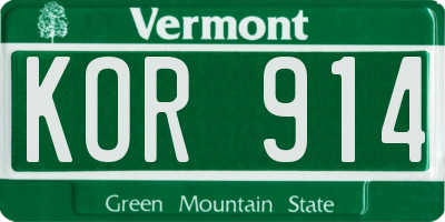 VT license plate KOR914