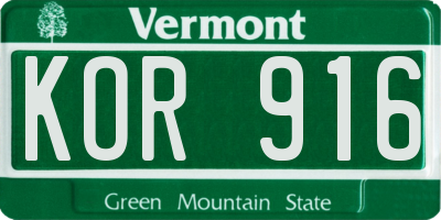 VT license plate KOR916