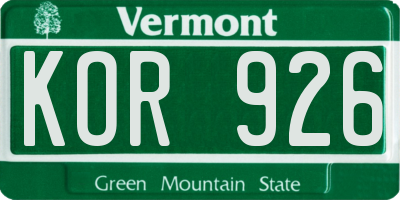 VT license plate KOR926
