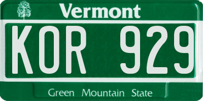 VT license plate KOR929
