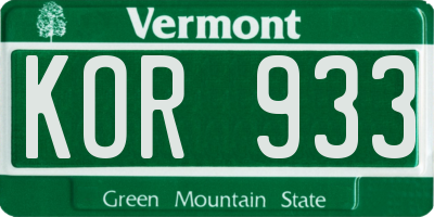 VT license plate KOR933