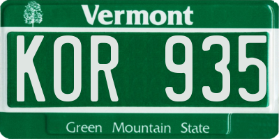 VT license plate KOR935