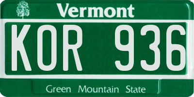 VT license plate KOR936