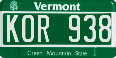 VT license plate KOR938