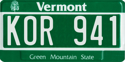 VT license plate KOR941