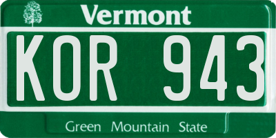 VT license plate KOR943