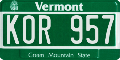 VT license plate KOR957