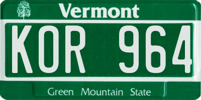 VT license plate KOR964