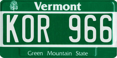 VT license plate KOR966