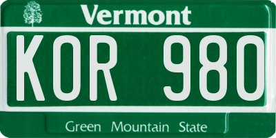 VT license plate KOR980