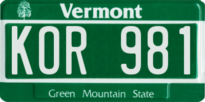 VT license plate KOR981