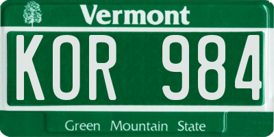 VT license plate KOR984