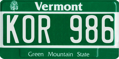 VT license plate KOR986