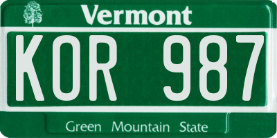 VT license plate KOR987