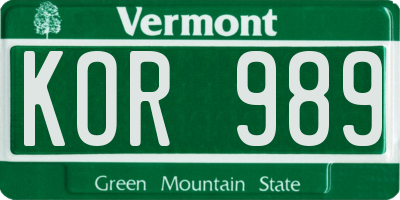 VT license plate KOR989