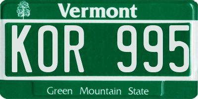 VT license plate KOR995
