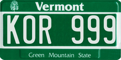 VT license plate KOR999