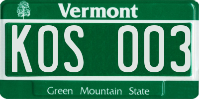 VT license plate KOS003