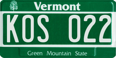 VT license plate KOS022