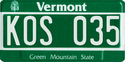 VT license plate KOS035