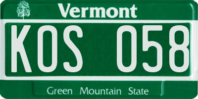 VT license plate KOS058